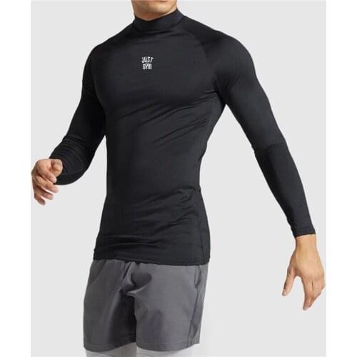 Mens Gym Brand Casual Clothing Fitness Breathable Fashion Trend Middle Collar Long Sleeve Slim Autumn and Winter Sports T Shirt