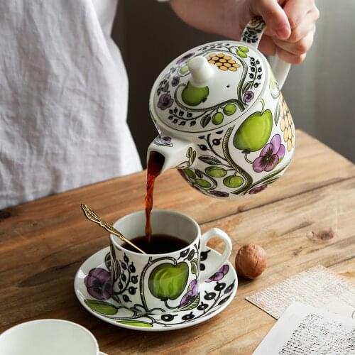 Bone China Coffee Mugs Cup and Saucer Set Home Breakfast Milk Cup Ceramic Living Room Tea Cup and Teapot Set CN(Origin)