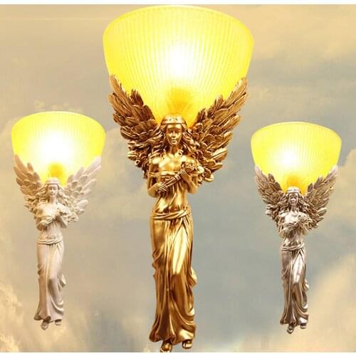 Retro Angel Gril Wall Lamp Lighting Fixtures for Living Room Corridor Wall Sconces Bedroom Wall Mirror Light American Home Decor