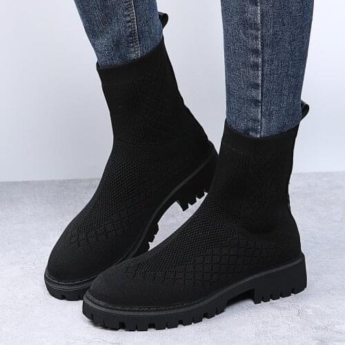 2022 Autumn Winter New Couple Socks Shoes Women Thick-soled Casual Large Size Net Red Knitted Short Boots Women botas de mujer