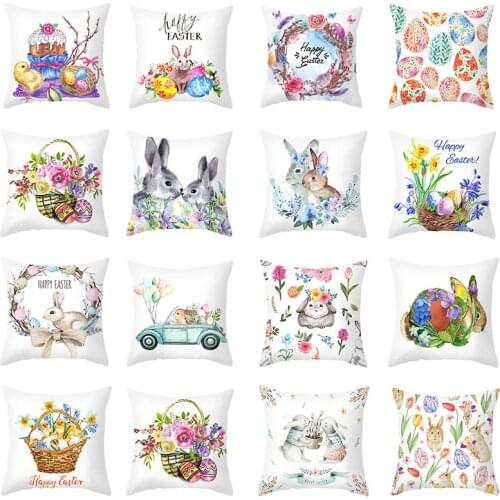 Easter Pillow Cushion Covers Bunny Printed Peach Skin Pillowcase for Sofa Decorative Throw Pillows Cover Home Decor 45*45cm/Pc