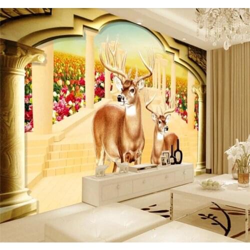 Custom wallpaper European Roman column elk background wall decorative painting high-grade waterproof material