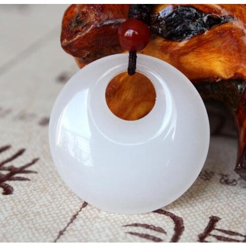 Fine Jewelry Natural Xinjiang white jadeite donut pendant jades pendant Kunlun jadeite pendant necklace