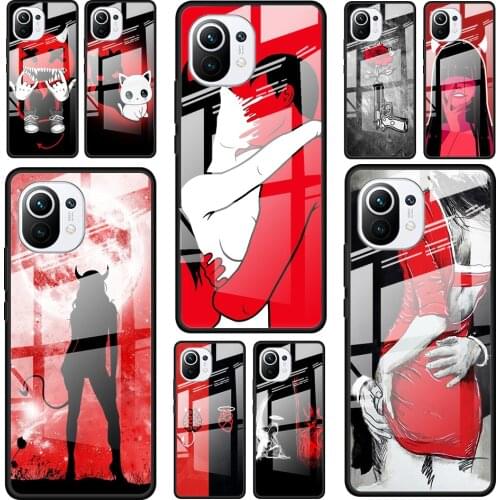 Sexy Devil Woman for Xiaomi Mi 11 Ultra Lite 10T Note 10 9T Pro CC9 CC9E 5G Luxury Tempered Glass Phone Case Cover