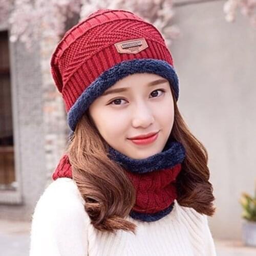 RUHAO Skullies Beanies 2pcs ski cap scarf cold warm leather winter hat for women men Knitted hat Bonnet Warm Cap