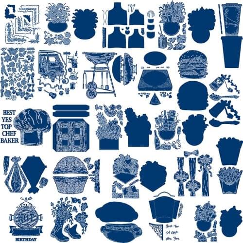 Chocolate Treats Pizza Burger Basket Chef’s Hat BBQ Milkshake Metal Cutting Dies For DIY Scrarpbooking Embossing Card Craft 2019