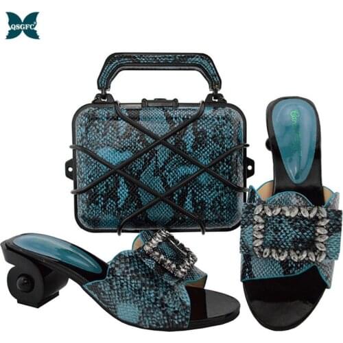 Blue Color Italian design Ladies Shoe with Matching Bags High Quality African Shoe and Bag Set for Party In Women Nigerian Shoes