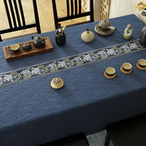 Table Cloth Rectangular Chinese Blue Green Coffee Gray Luxury Tea Table Zen Minimalist Cofee Table Decor Dinning Table Cover