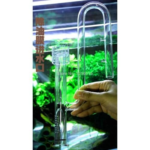 Glass Water Surface Oil Skimmer Aquarium Plant Filter Inflow Pipe