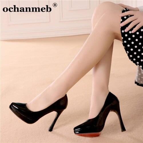 Ochanmeb 11cm stiletto high red heels shoes for womens elegant platform shiny patent leather black nude white pumps office 33-43