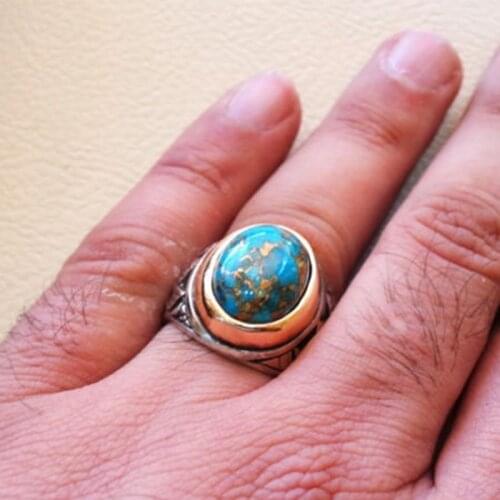 Vintage Luxury Big Stone Mens Rings Turquoises Resin Carved Pattern Cuban Style Chunky Finger Ring for Women Male Jewelry Gift