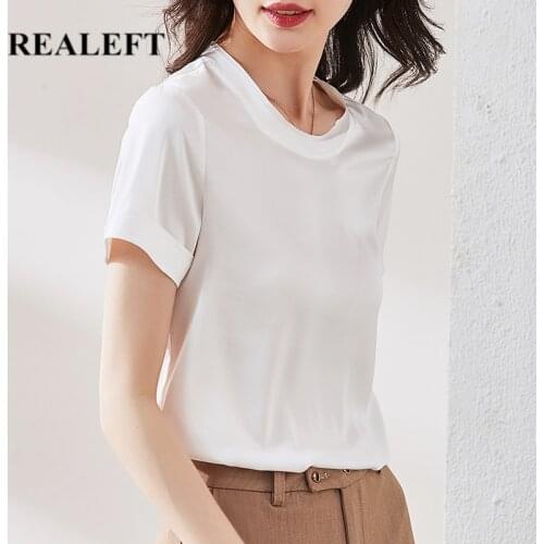 REALEFT 2021 New Summer Stain Womens T-Shirts Pink Short Sleeve O-Neck Bottoming Casual Solid Female Loose Tops Tee
