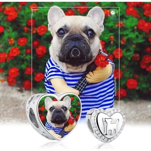 ELESHE 100% 925 Sterling Silver Dazzling CZ Pet Dog Charm Personalized Photo Bead Fit Original Bracelet DIY Jewelry For Women