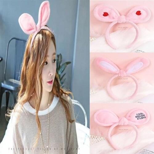 New Fashion Women Rabbit Ears Hairbans Colorful Pink Casual Beauty Girls Love Headwear Plush Face Wash Headdress Cute Hair Band