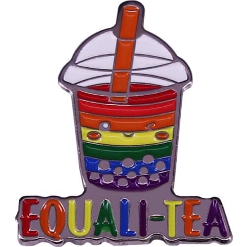 Equali-Tea Badge LGBTQ Rainbow Boba Milk Tea Enamel Pin pride accessory