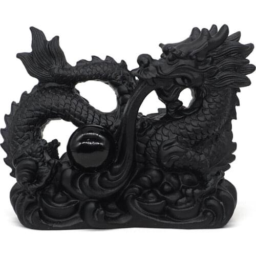 5.7" Chinese Dragon Natural Black Obsidian Carved Fengshui Totem Figurine Decor