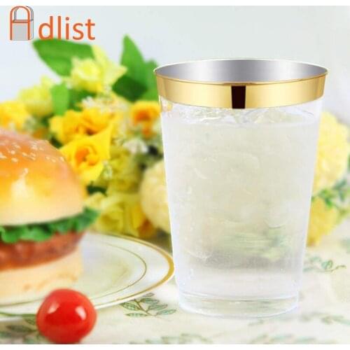 50/100/150pcs 10OZ Gold Disposable Cup Plastic Weddings Tumblers Cups Bronzing Transparant Party Beverage Wine Beer Juice Cup