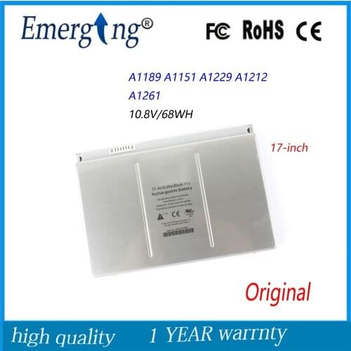 10.8v 68WH New Original Laptop Battery for Apple Mac Pro 17Inch A1151 A1189 MA611 MA458 MB166