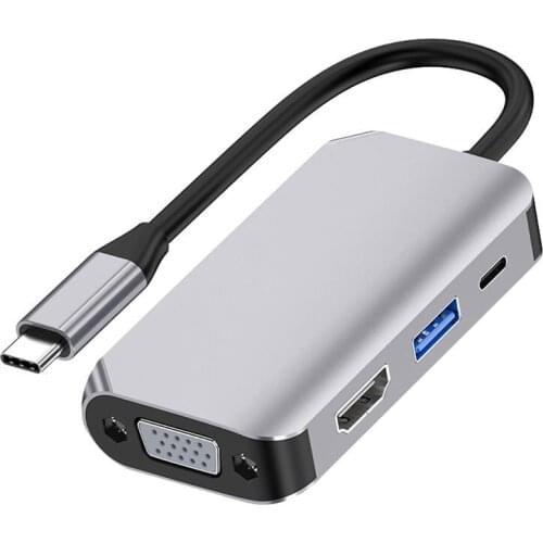 Audio Splitter Type-C to HD 4-in-1 Cable Adapter Aluminum Alloy USB 3.0 Converter Splitter