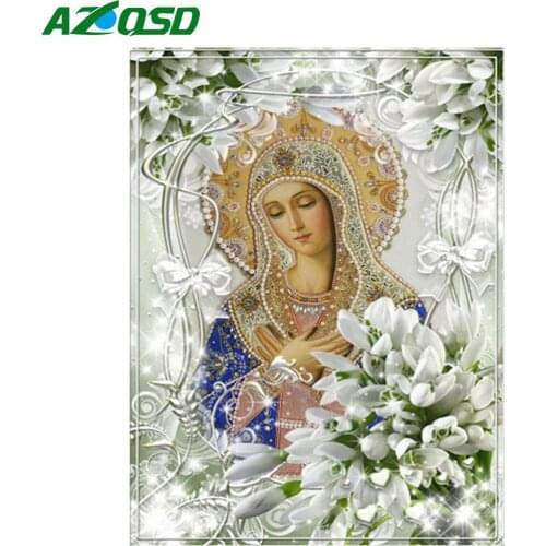 AZQSD 5D DIY Diamond Painting Virgin Lily Handmade Gift Woman Diamond Embroidery Religions Mosaic Home Decoration Needlework