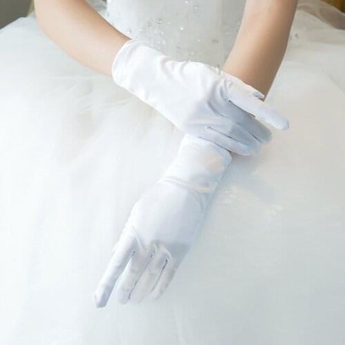 White Satin Bridal Gloves for Girls Short Princess Cosplay Accessories Wedding Dress Glove Yellow Ivory Costume Birthday Gift