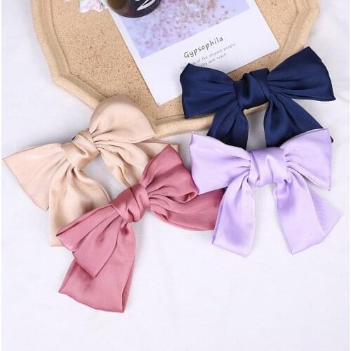 Free ePacket 15pcs Oversize Silk Satin Bow With Barrette for Women Headdress Girls Satin Cloth Bow for Kids Hair Accessories