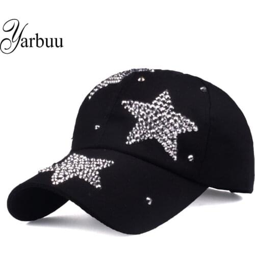 [YARBUU] new brand baseball caps high quality Rhinestone cap with three stars Snapback Casquette hat for women Lady solid color