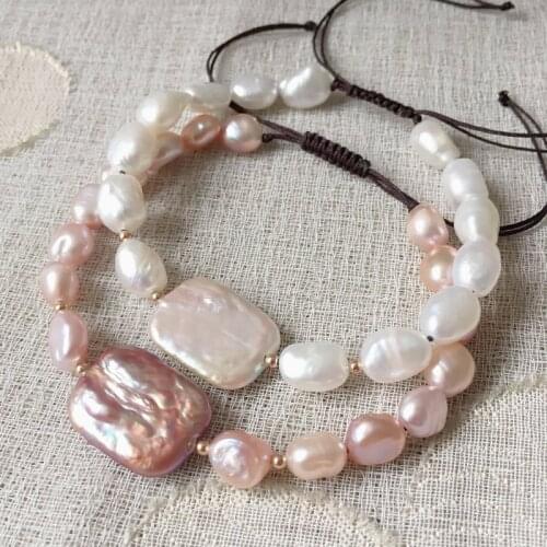 Natural Freshwater Pearl Bracelets Rectangle Baroque Pearl Charm Reiki Healing Real Pearls Beaded Strand Bracelets for Women