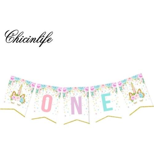 Chicinlife 1set ONE 1St Birthday Bunting Banner Rainbow Unicorn Party Favors Decoration Cute Fantasy Fairy Girls Birthday Party