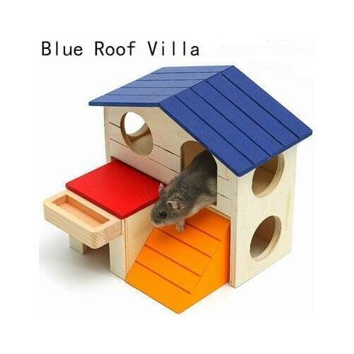 Wooden Hamster Toy Supplies Blue roof Villa hamster Chalet Small pet toy molar decompression Blue Roof Villa