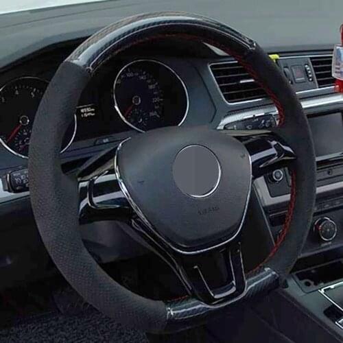 DIY Black Carbon Fiber Suede Car Steering Wheel Cover For Volkswagen VW Golf 7 Mk7 New Polo Jetta Passat B8 Tiguan Sharan