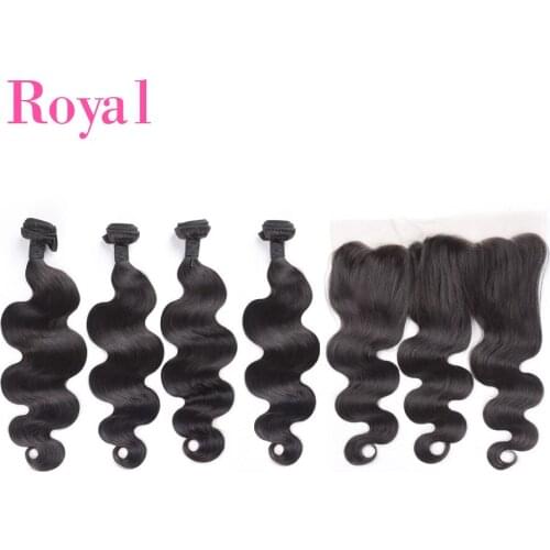 ROYAL Body Wave Bundles With Frontal 13*4 Remy Human Hair Weave Bundles With Closure Brazilian 3/4 Bundles With Lace Closure
