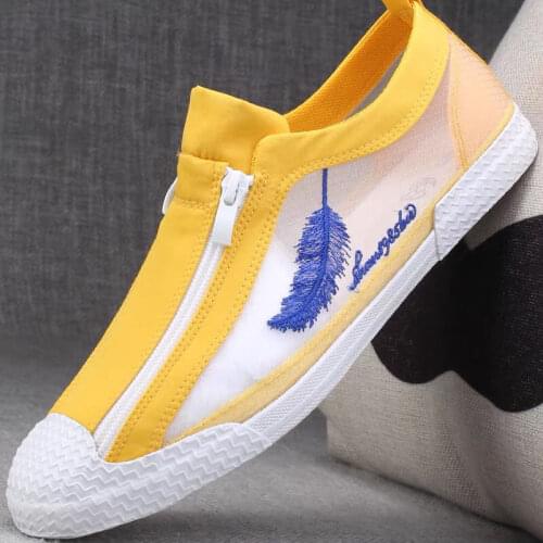 Summer Zipper Mens Casual Shoes Mens Trendy Brand Mesh Mens Casual Sneakers Spring and Summer Mens Canvas Shoes