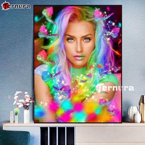 Fashion girl DIY round square diamond embroidery Beautiful girl with colored hair pattern cross stitch kits 5d diamond painting