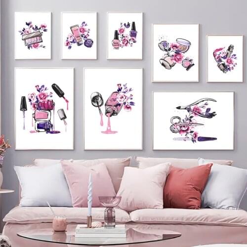 Nordic Fashion Girl Nail Posters Prints Beauty Salon Makeup Gallery Decor Wall Art Canvas Painting Nursery Kids Room Decoration