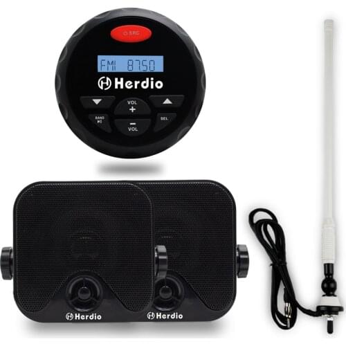 Marine Bluetooth Stereo Waterproof FM AM Radio Car MP3 Player + 4 inch Marine Waterproof Boat Speakers For ATV UTV + Antenna