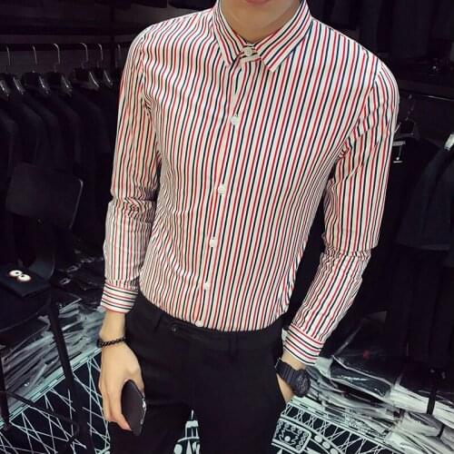 Mens Fashion Business Casual Brand Striped Long Sleeve Shirt 2021 Mens Slim Work Shirt Dress Shirt Hair Stylist British style