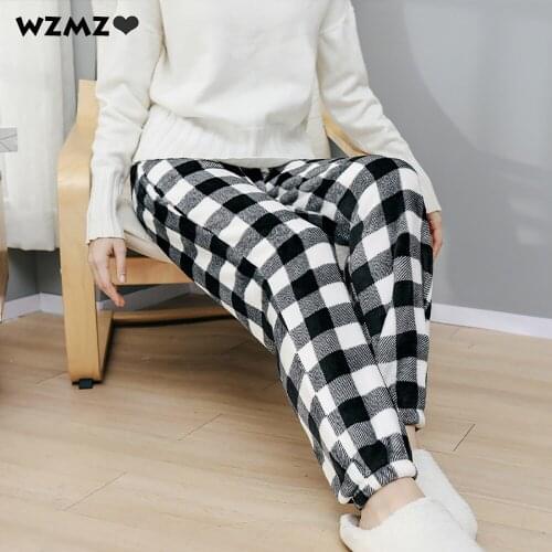 Autumn Winter Flannel Thick Warm Pajama Pants Fashion Women Plaid Pants Men Loose Comfortable Elastic Waist Bottoms Lounge Wear
