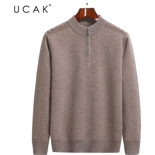 UCAK Brand Casual Sweaters Men Clothing O-Neck Solid Color Streetwear Zipper Sweater Pull Homme Autumn Thick Pullover U1271