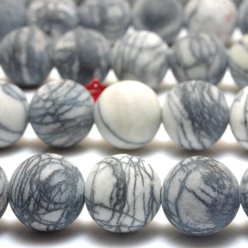 Natural Black Line Jasper Matte Round Loose Beads Wholesale Gemstone Semi Precious Spider Web Stone Diy Jewelry Making Design