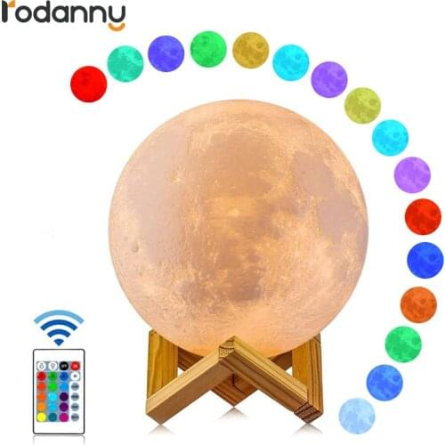 LED Moon Light 3d print moon lamp Tap Control Light 16 Color Change Gift For Children Remote control Night Lamp Rechargeable