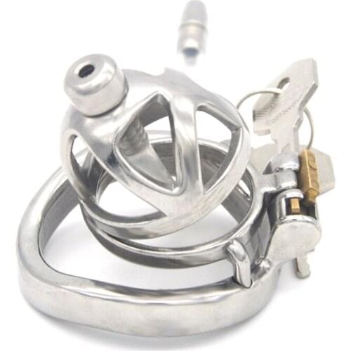 New Male Chastity Cage Stainless Steel Penis Lock CB6000 Arc Penis Rings with Catheter Male Chastity Device Sex Rings for Men