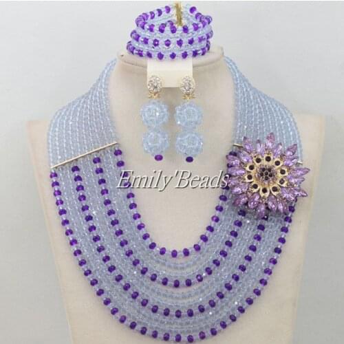 New Handmade Lilac African Beads Jewelry Set Fashion Design Wedding/Party African Costume Jewelry Sets Free Shipping AMJ800