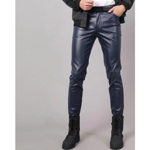 Solid Color 7 Men Leather Pants 2020 High Quality Stretch Slim Waterproof Zipper Skinny Nightclub Faux Leather Pants Men