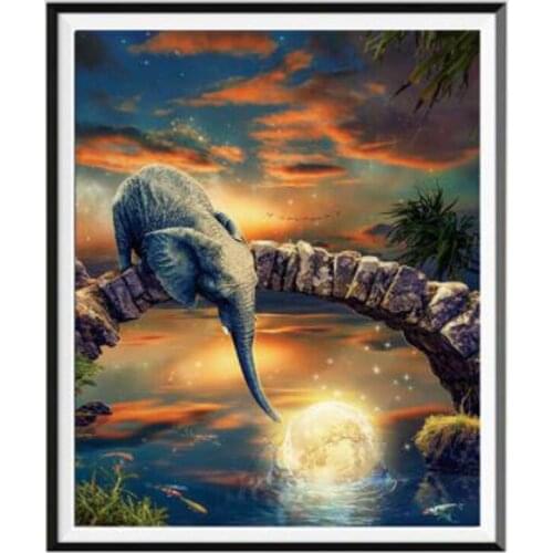 Landscape 5D diamond painting full diamond bridge beam elephant round diamond mosaic pattern home decoration DIY handmade
