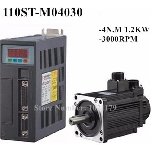 NEW 4N.M 1.2KW 3000RPM 110mm 110ST 5A AC Servo Motor 110ST-M04030 + AC220V Servo Driver + 3meter cable complete motor kit