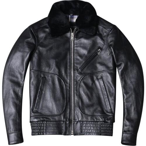 Special Offer Genuine Cowhide Leather Jacket Mens Pilot Leather Jacket Large Size Fur Collar Flight Suit Leather Jacket