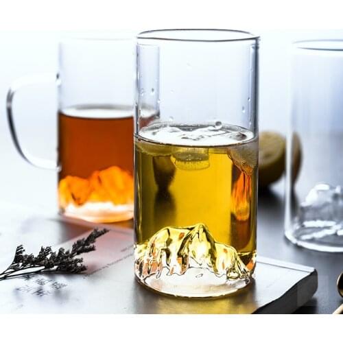 Green Tea Volcano Glass Drinking Cup Tea Cup Mountain View Cup Home Cocktail Straight Tube Transparent Heat Resistance Bottle
