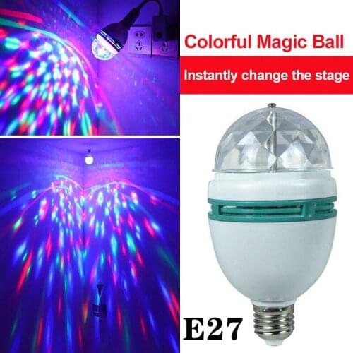 3W E27 RGB LED Lamp Bulb Colorful Projector Auto Rotating Stage Light AC220V For Holiday Party Bar KTV Disco Ambient Light