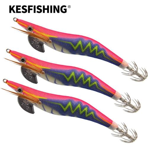 KESFISHING Luminous Squid Jig 2.0/3.0# Hard Bait Sea Fishing Lure 14g 16g Octopus Shrimp Cuttlefish Squid Hoo